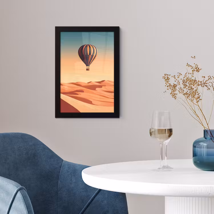 Poster met lijst - Luchtballon - Woestijn - Zonsondergang - Blauw — 4