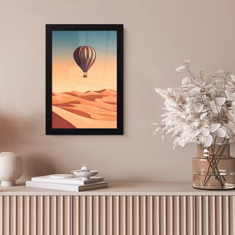 Poster met lijst - Luchtballon - Woestijn - Zonsondergang - Blauw — 5