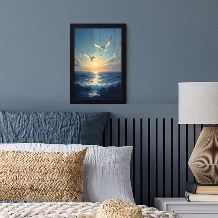 Poster met lijst - Meeuwen - Zee - Wolken -Blauw — 3