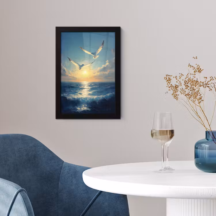 Poster met lijst - Meeuwen - Zee - Wolken -Blauw — 4