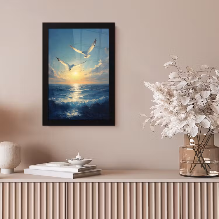 Poster met lijst - Meeuwen - Zee - Wolken -Blauw — 5