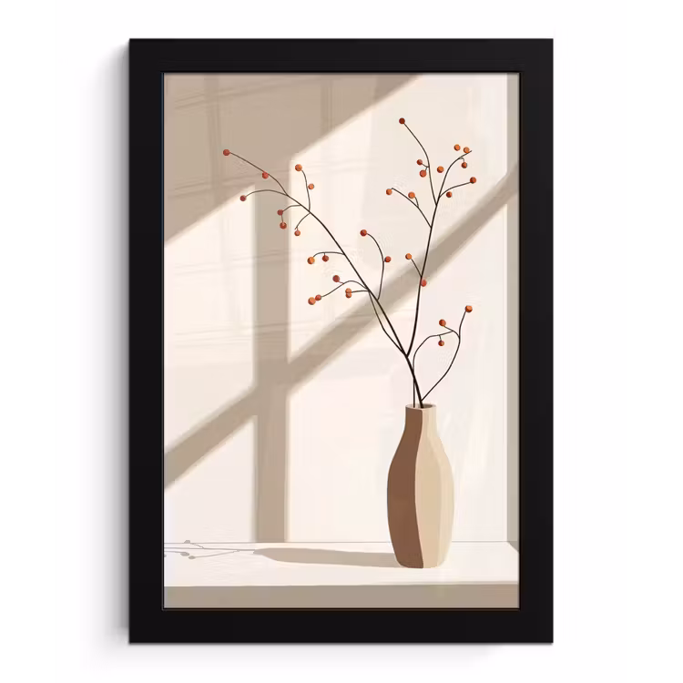 Poster met lijst - Vaas - Takken - Bessen - Minimalistisch — 1