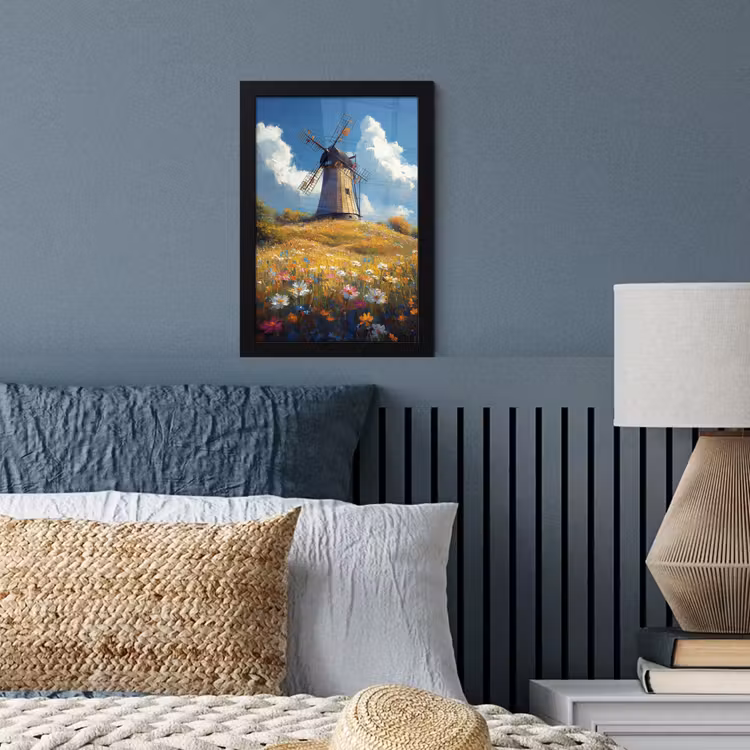 Poster met lijst - Windmolen - Heuvel - Bloemen - Kleurrijk — 3