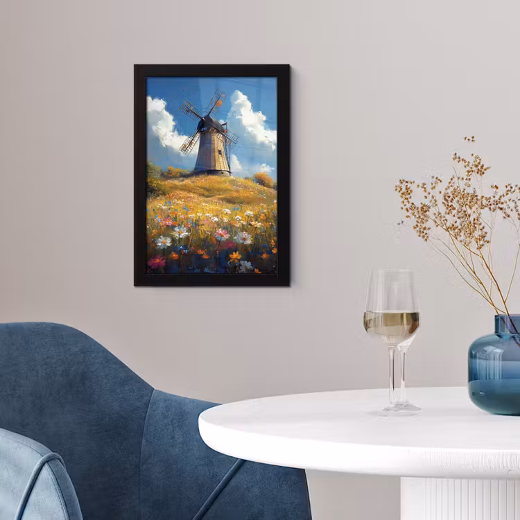 Poster met lijst - Windmolen - Heuvel - Bloemen - Kleurrijk — 4