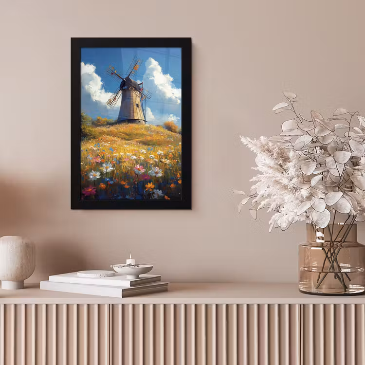 Poster met lijst - Windmolen - Heuvel - Bloemen - Kleurrijk — 5