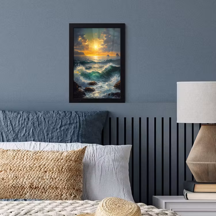 Poster met lijst - Zee - Zon - Golven - Rotsen — 3