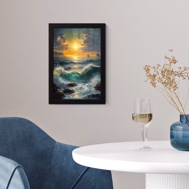 Poster met lijst - Zee - Zon - Golven - Rotsen — 4