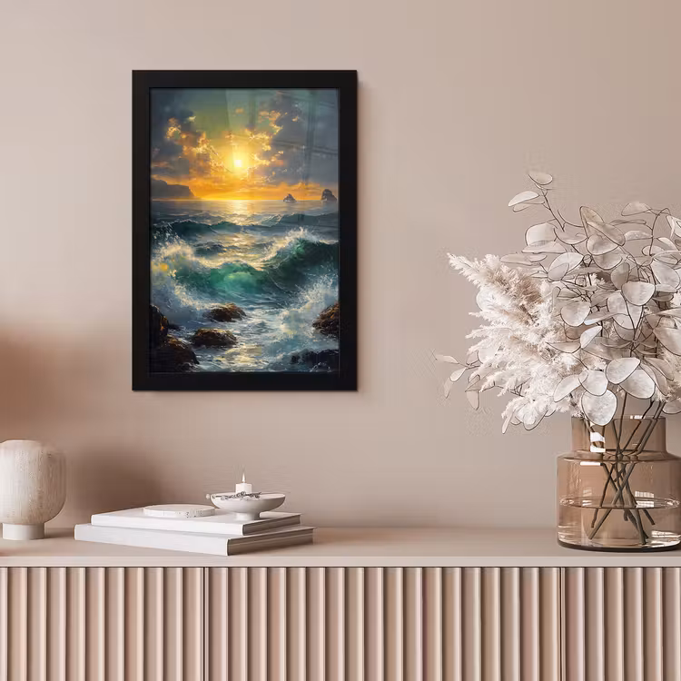 Poster met lijst - Zee - Zon - Golven - Rotsen — 5