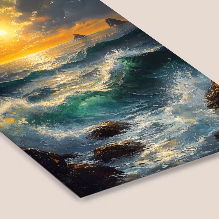 Poster met lijst - Zee - Zon - Golven - Rotsen — 7