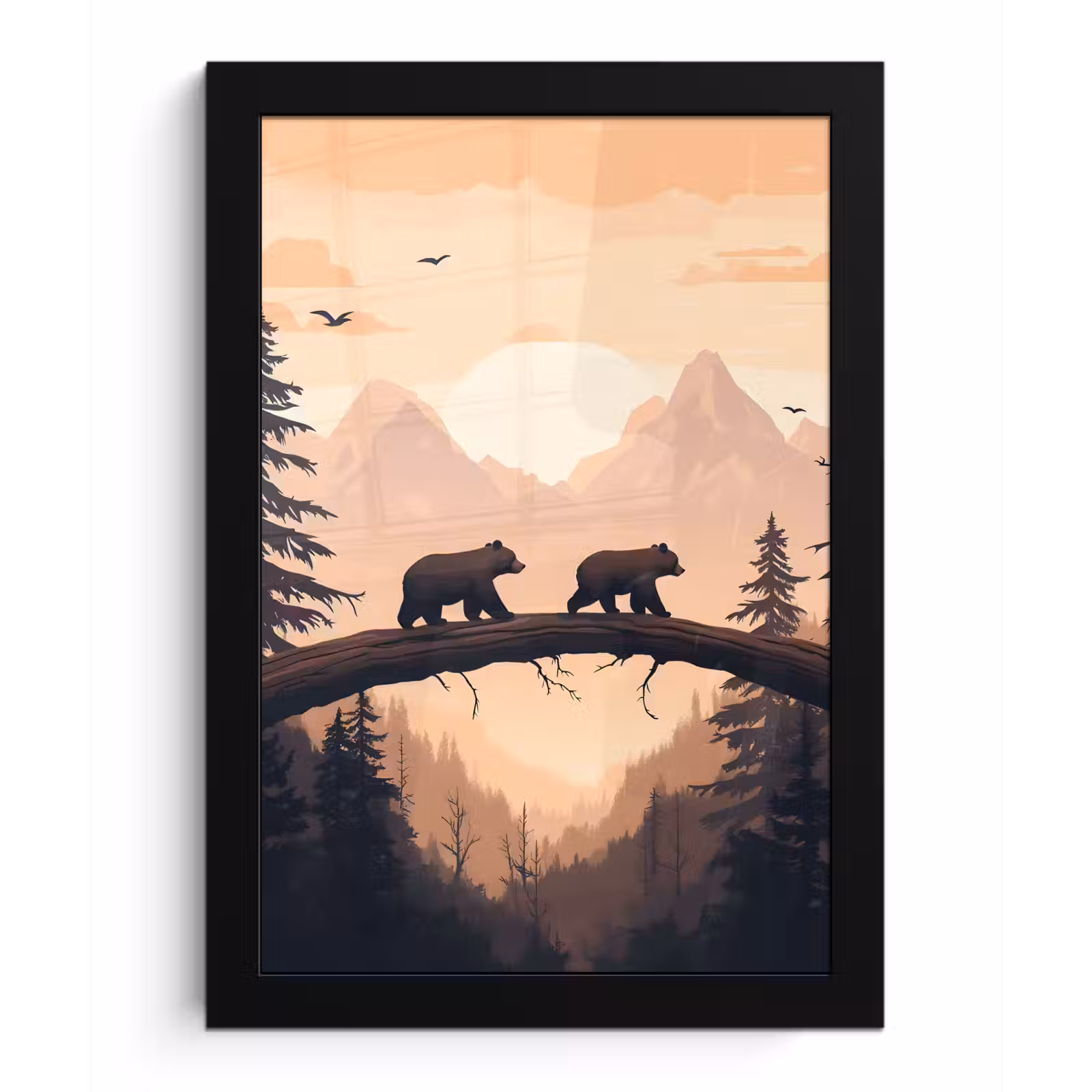 Poster met lijst - Beren - Bomen - Landschap - Zonsondergang — 1