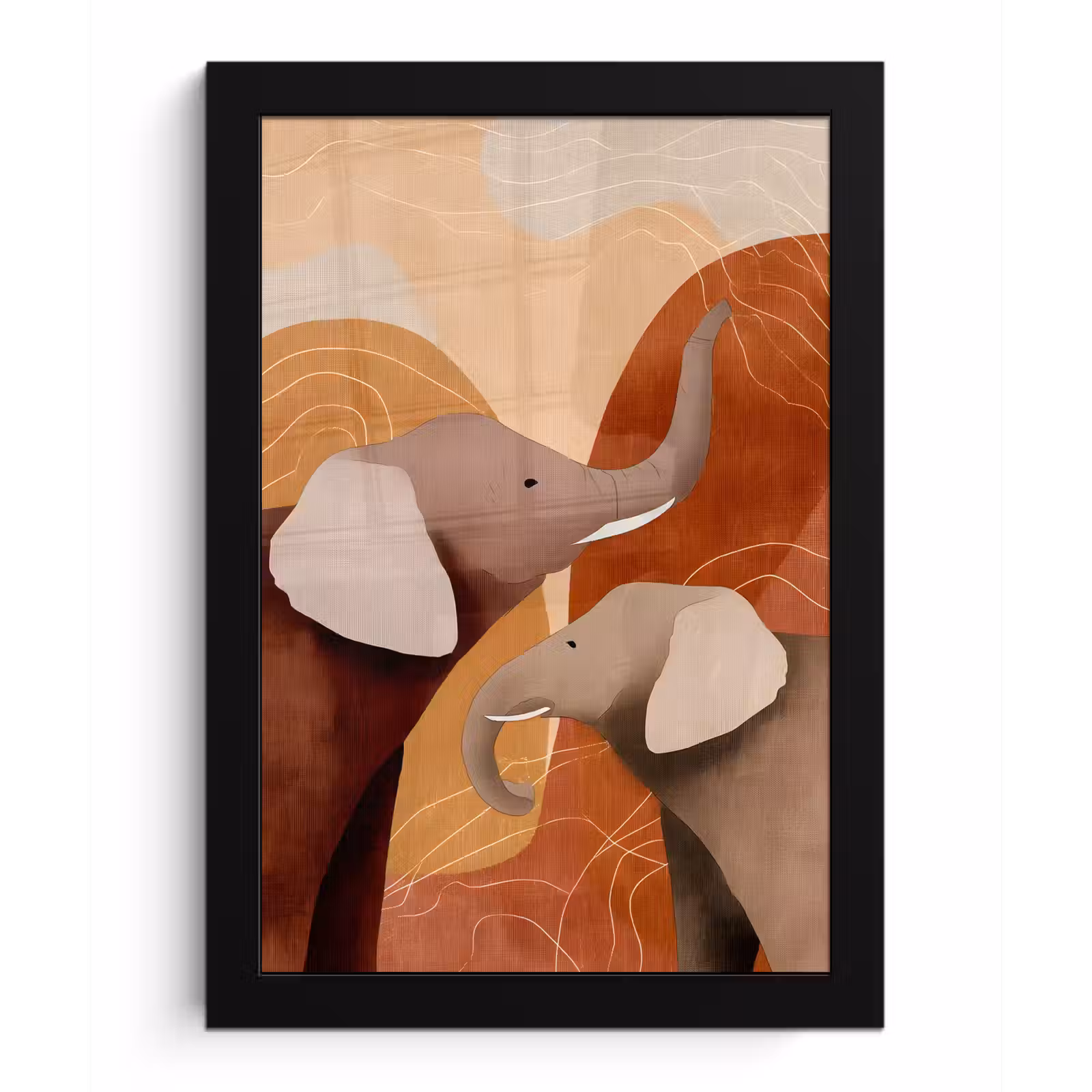 Poster met lijst - Olifanten - Oranje - Abstract — 1