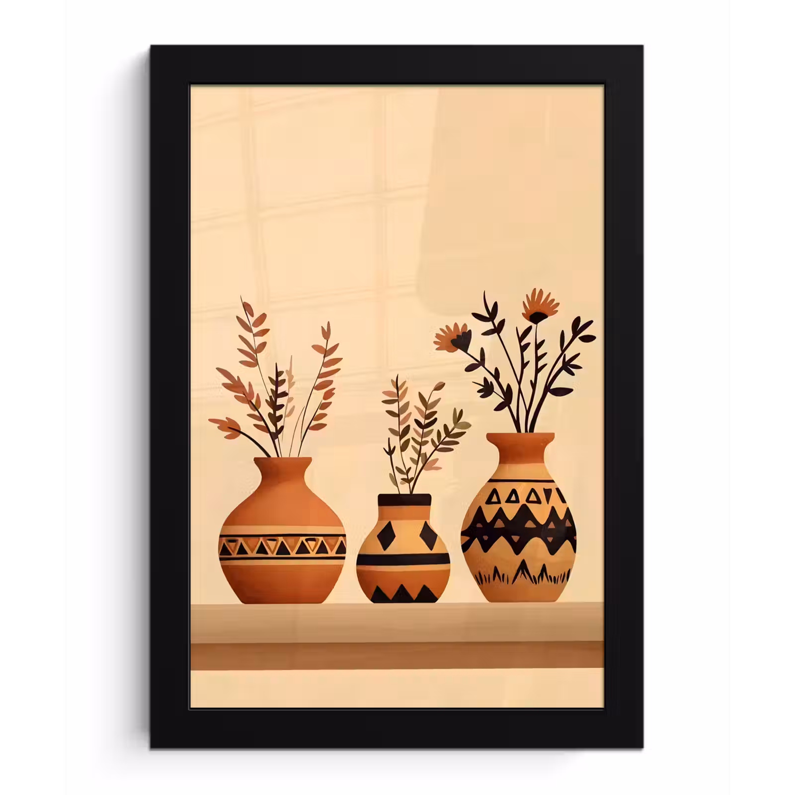 Poster met lijst - Vazen - Bloemen - Bladeren - Minimalistisch — 1