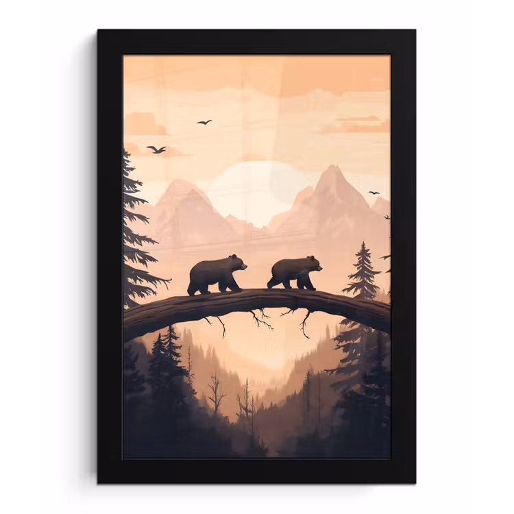 Poster met lijst - Beren - Bomen - Landschap - Zonsondergang — 1