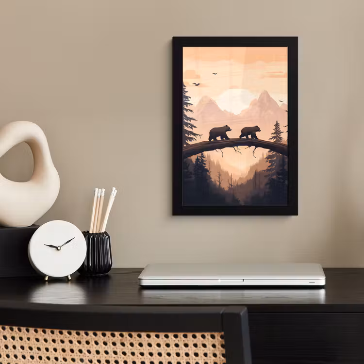 Poster met lijst - Beren - Bomen - Landschap - Zonsondergang — 2