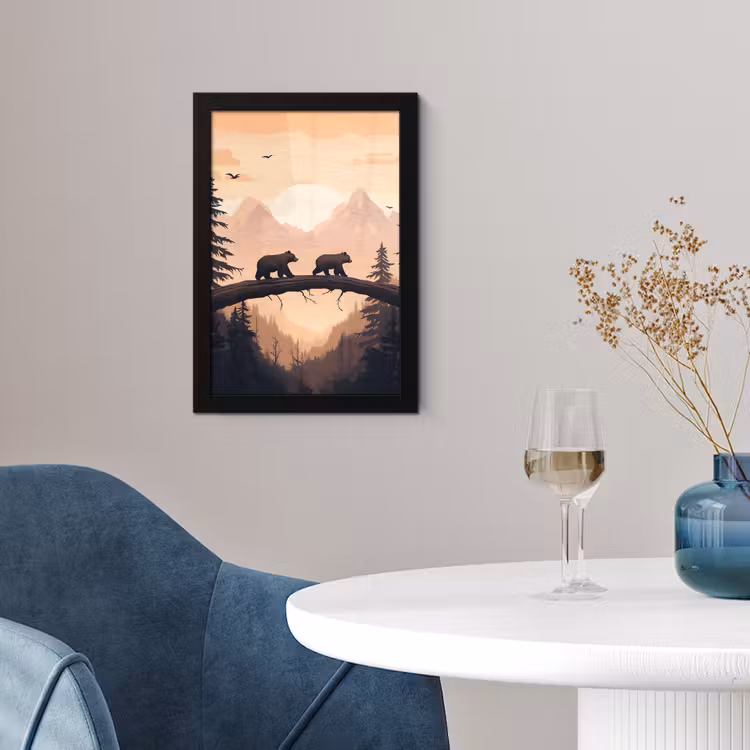 Poster met lijst - Beren - Bomen - Landschap - Zonsondergang — 4
