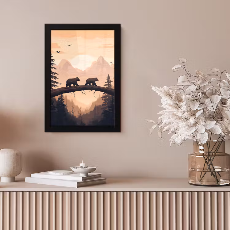 Poster met lijst - Beren - Bomen - Landschap - Zonsondergang — 5