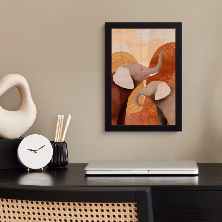 Poster met lijst - Olifanten - Oranje - Abstract — 2