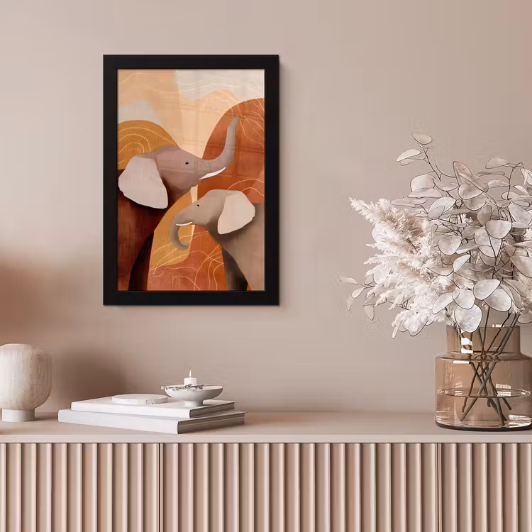 Poster met lijst - Olifanten - Oranje - Abstract — 5