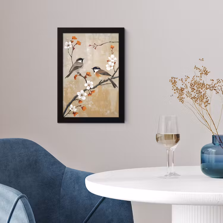 Poster met lijst - Vogels - Bloesemtak - Bloemen - Oranje — 4