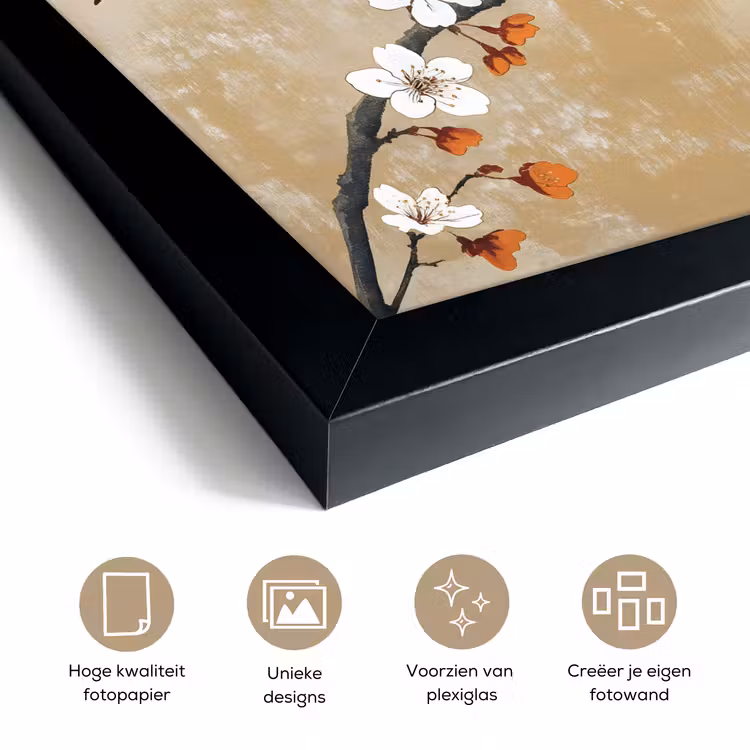 Poster met lijst - Vogels - Bloesemtak - Bloemen - Oranje — 6