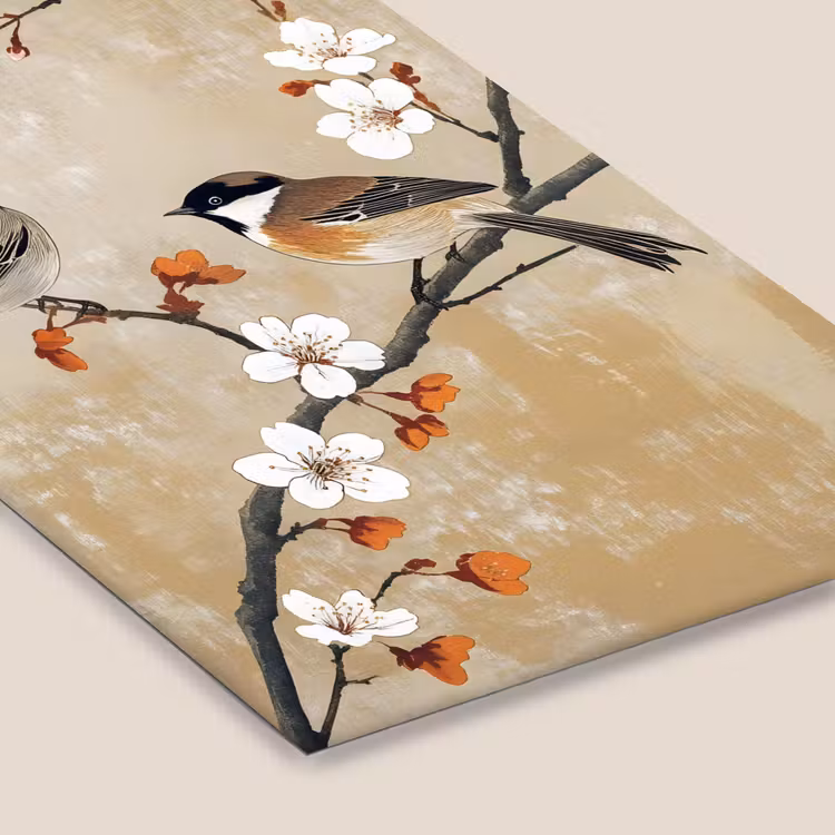 Poster met lijst - Vogels - Bloesemtak - Bloemen - Oranje — 7