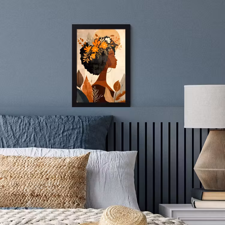 Poster met lijst - Vrouw - Krullen - Bloemen - Beige — 3