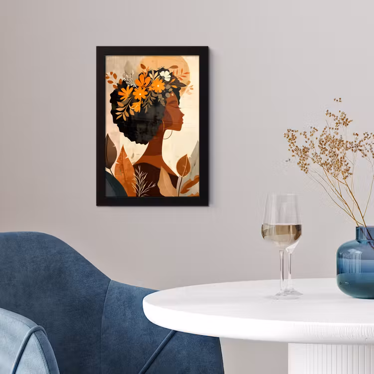 Poster met lijst - Vrouw - Krullen - Bloemen - Beige — 4
