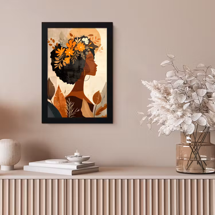 Poster met lijst - Vrouw - Krullen - Bloemen - Beige — 5