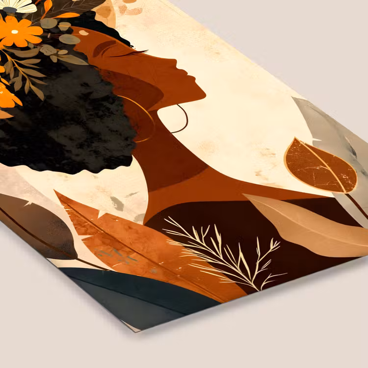 Poster met lijst - Vrouw - Krullen - Bloemen - Beige — 7