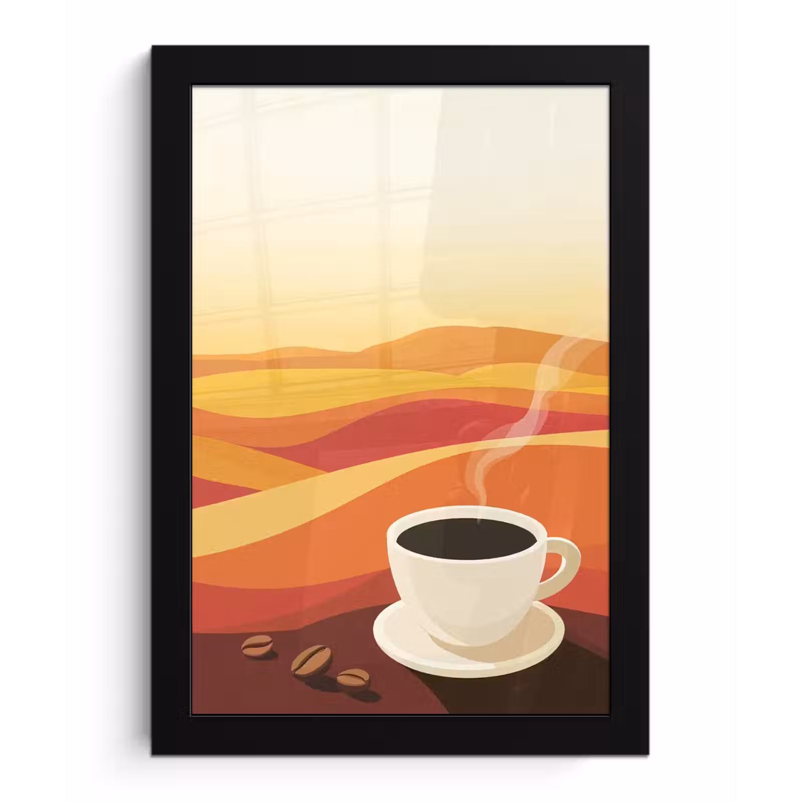 Poster met lijst - Koffie - Landschap - Oranje - Koffiebonen — 1
