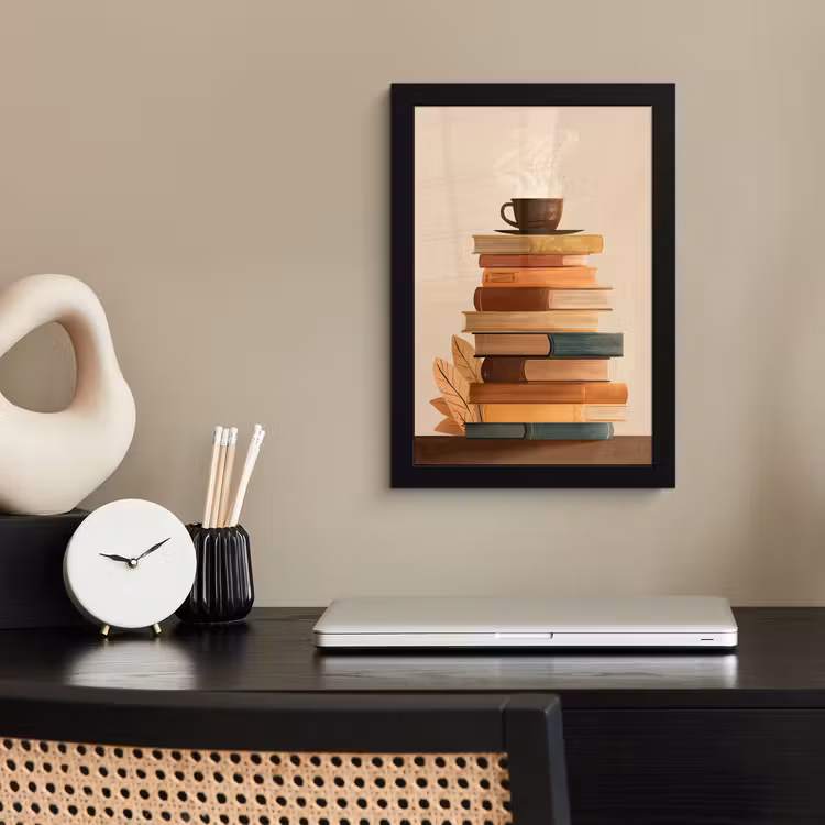 Poster met lijst - Boeken - Toren - Koffie - Beige — 2
