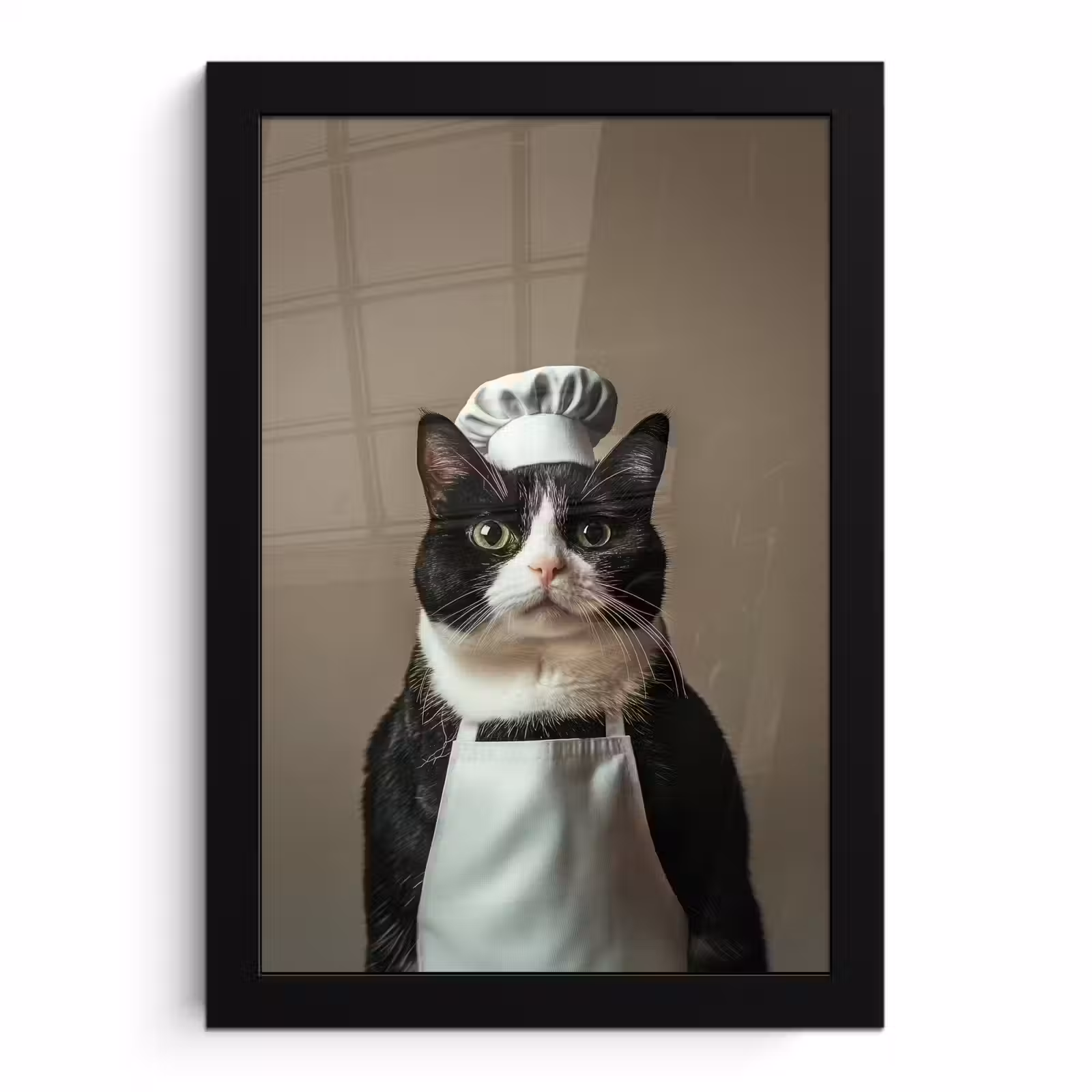 Poster met lijst - Kat - Kokskleding - Zwart - Wit — 1