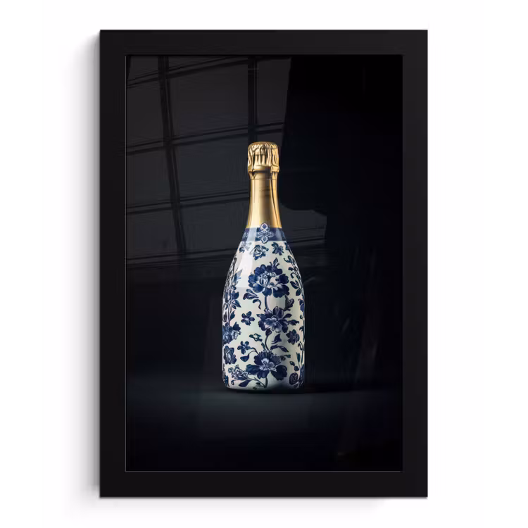 Poster met lijst - Champagne - Bloemen - Goud - Chique