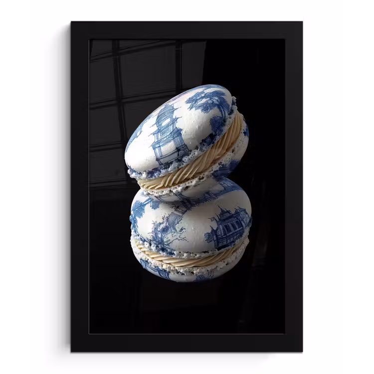 Poster met lijst - Eten - Macarons - Delfts blauw - Koekjes