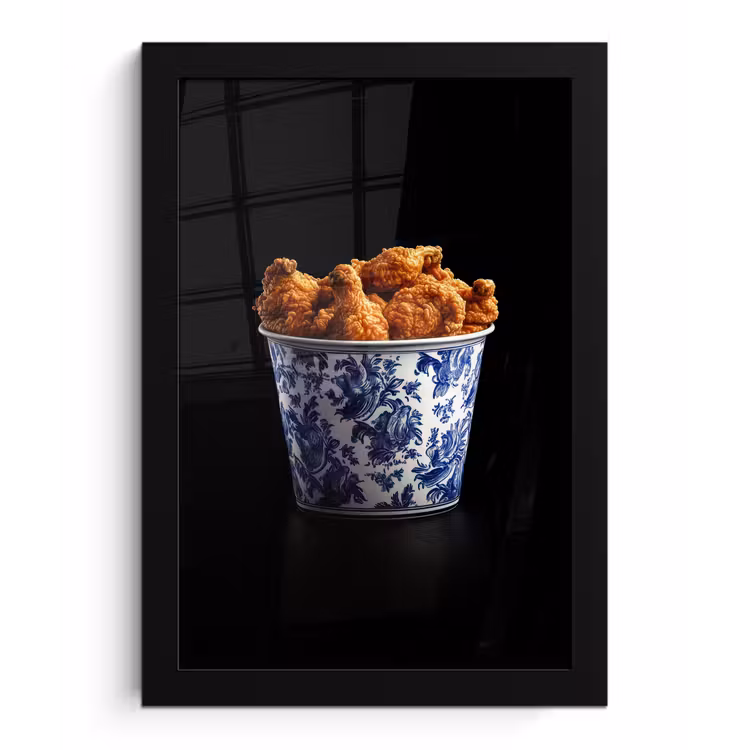 Poster met lijst - Kip - Bucket - Delfts blauw - Lekker