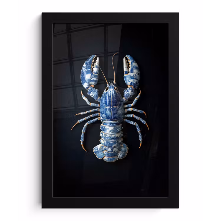 Poster met lijst - Kreeft - Delftsblauw - Schild - Stoer