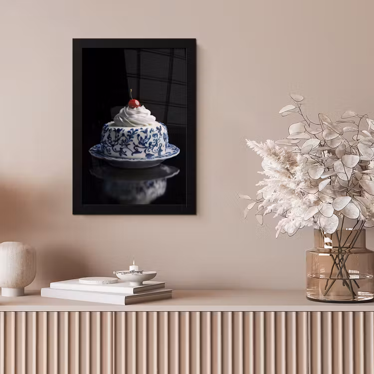 Poster met lijst - Taart - Slagroom - Kers - Bord - Delfts blauw — 5