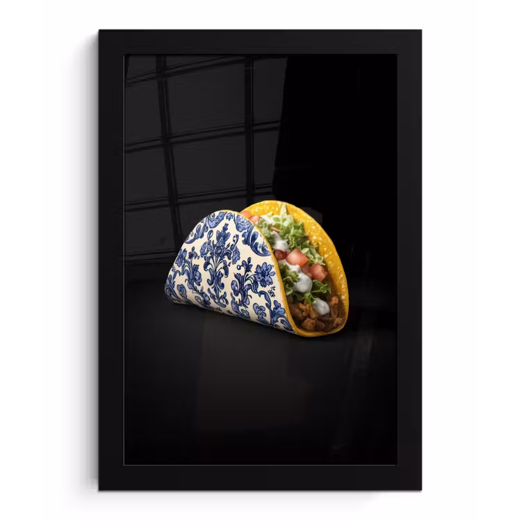 Poster met lijst - Taco - Vlees - Salade - Delftsblauw - Motief