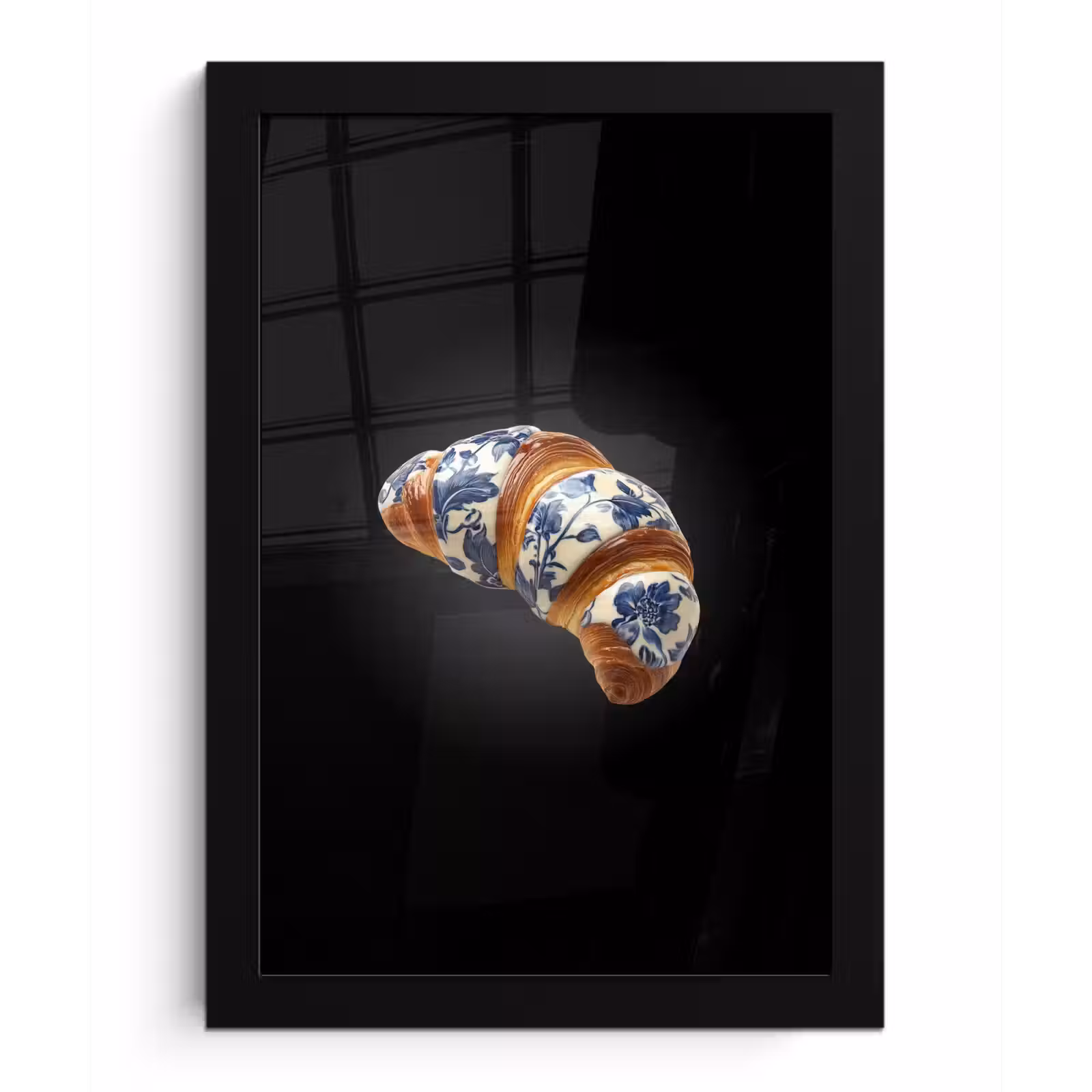 Poster met lijst - Croissant - Bloemenpatroon - Delftsblauw — 1
