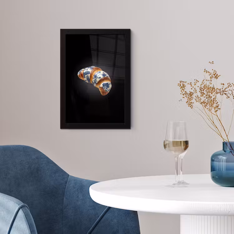 Poster met lijst - Croissant - Bloemenpatroon - Delftsblauw — 4