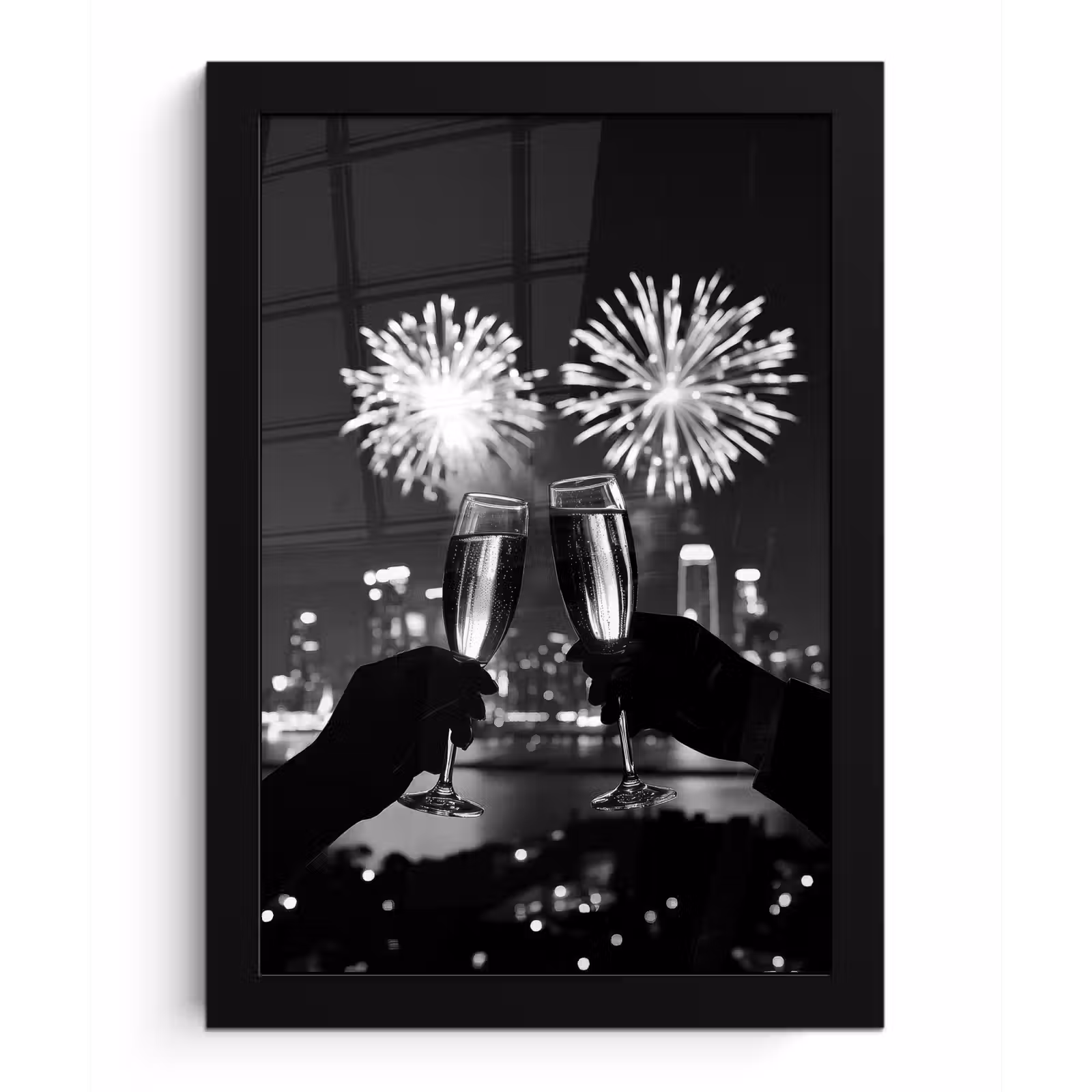 Poster met lijst - Vuurwerk - Proosten - Skyline - Champagne — 1