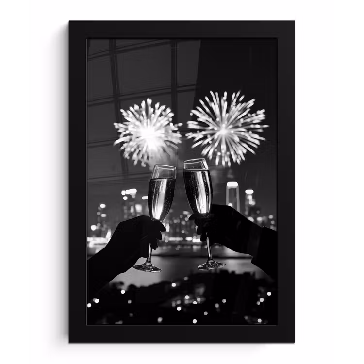 Poster met lijst - Vuurwerk - Proosten - Skyline - Champagne — 1