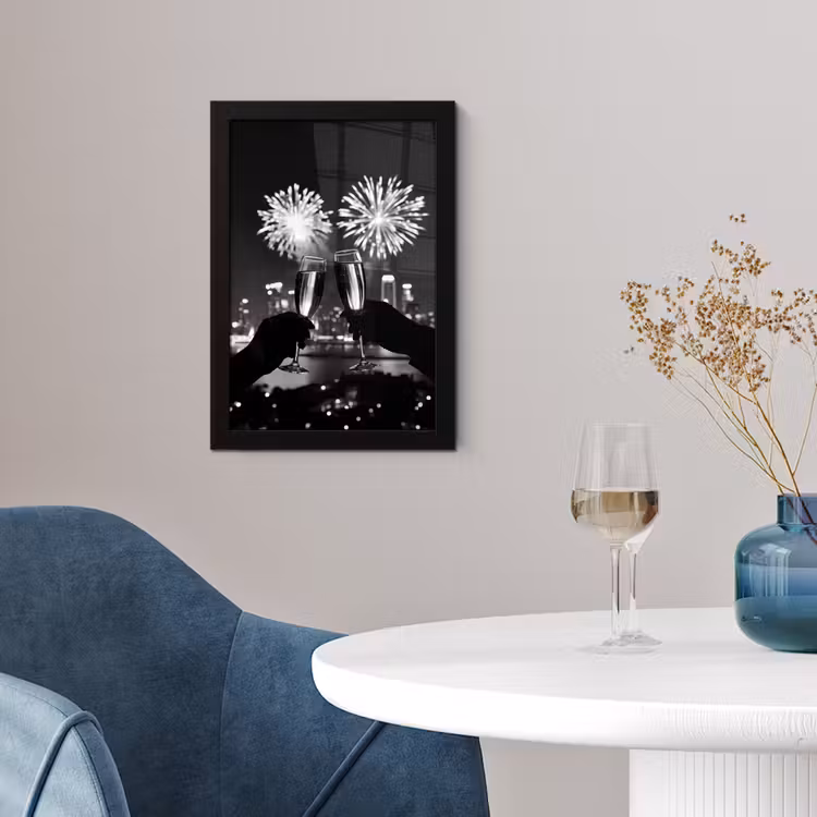 Poster met lijst - Vuurwerk - Proosten - Skyline - Champagne — 4