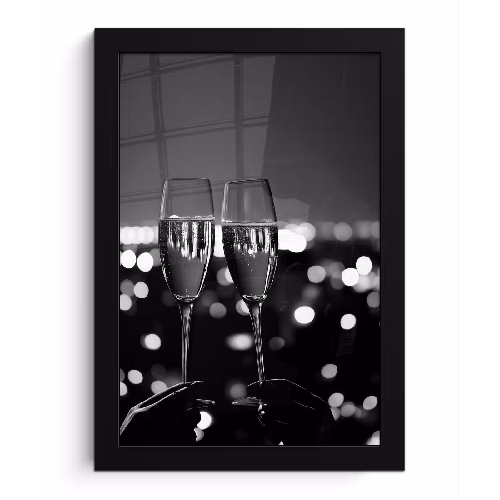 Poster met lijst - Bubbels - Proosten - Champagneglazen - Stadslichten — 1