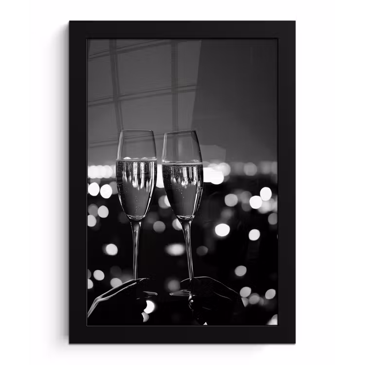 Poster met lijst - Bubbels - Proosten - Champagneglazen - Stadslichten — 1