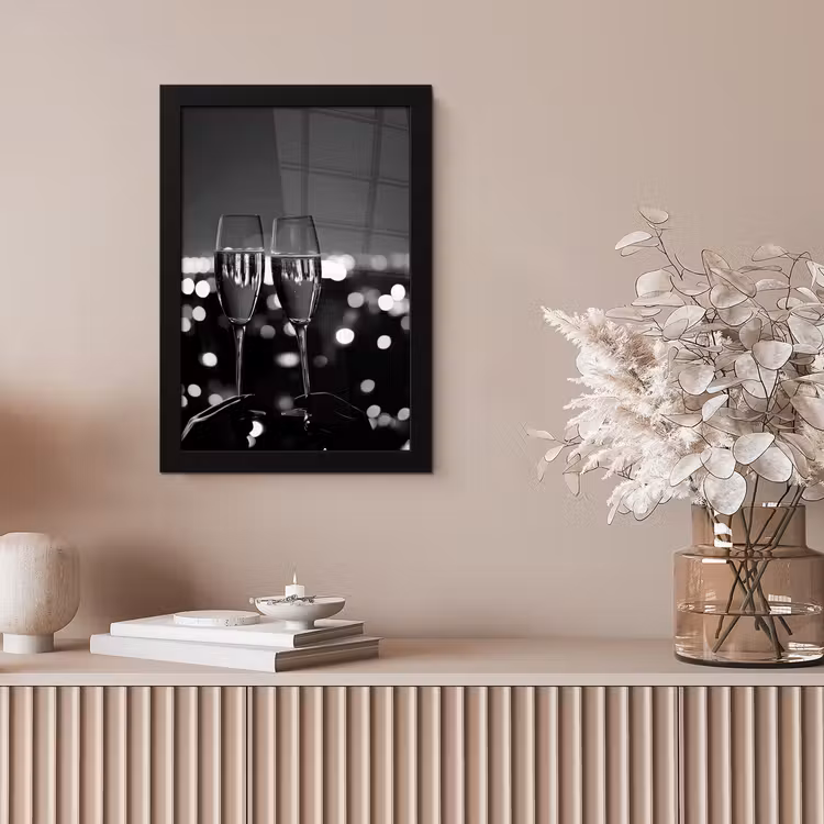 Poster met lijst - Bubbels - Proosten - Champagneglazen - Stadslichten — 5