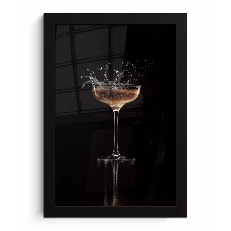 Poster met lijst - Cocktail - Zwart - Spetters - Glas — 1