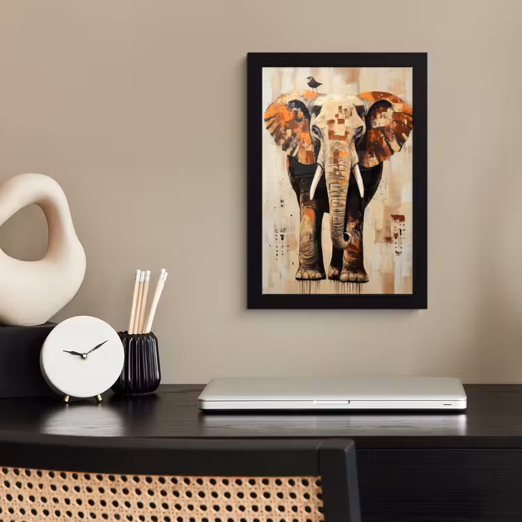 Poster met lijst - Olifant - Slurf - Mozaïek - Abstract — 2