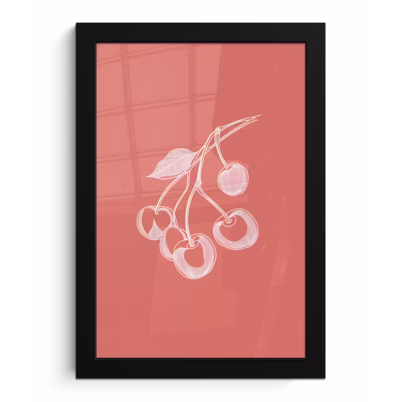 Poster met lijst - Lijnillustratie - Kersen - Tak - Wit — 1