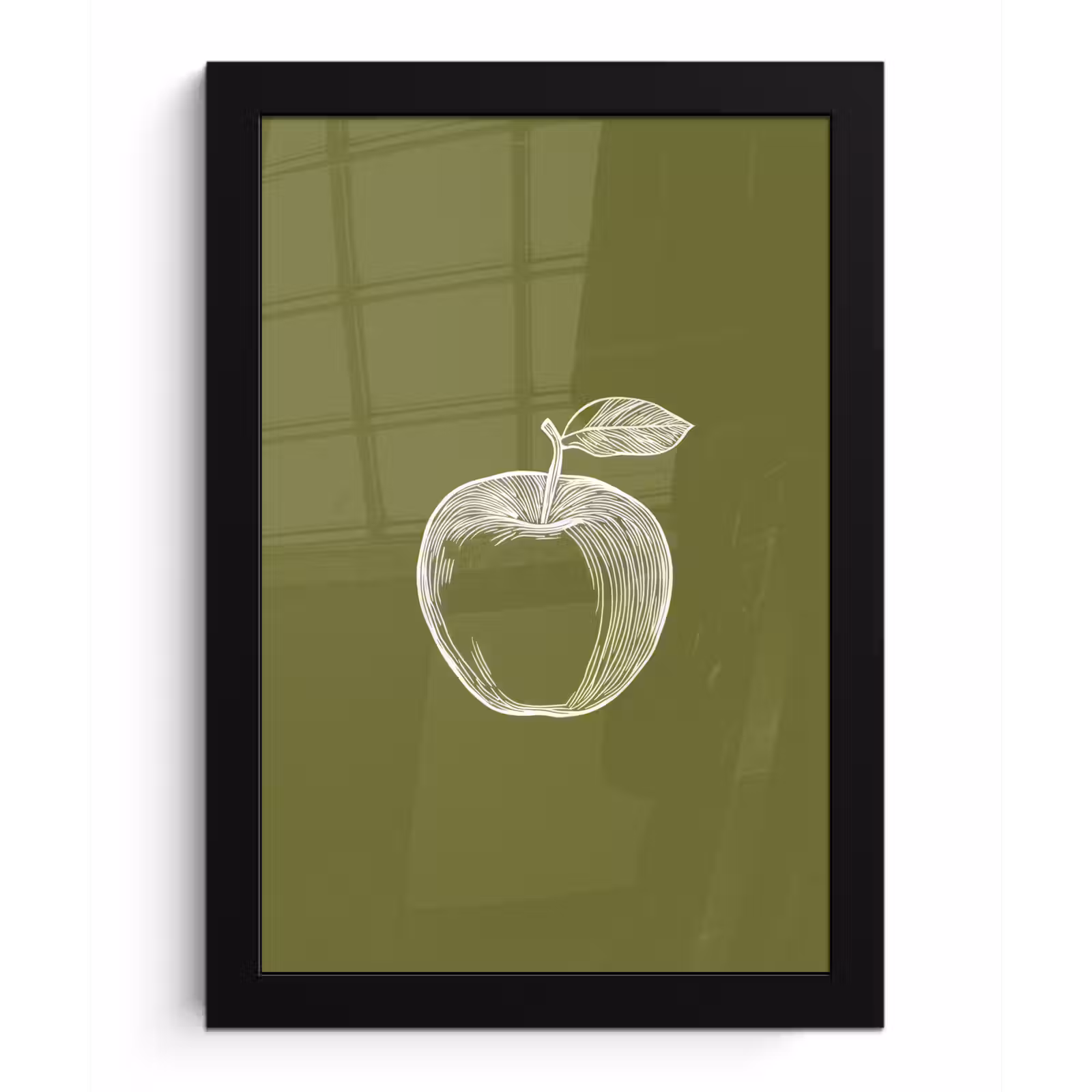 Poster met lijst - Lijntekening - Appel - Olijfgroen - Blaadje — 1